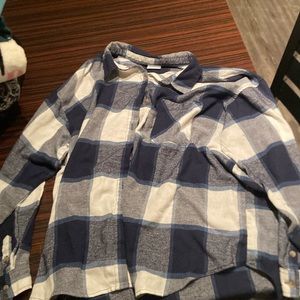 Blue and white checkered button up